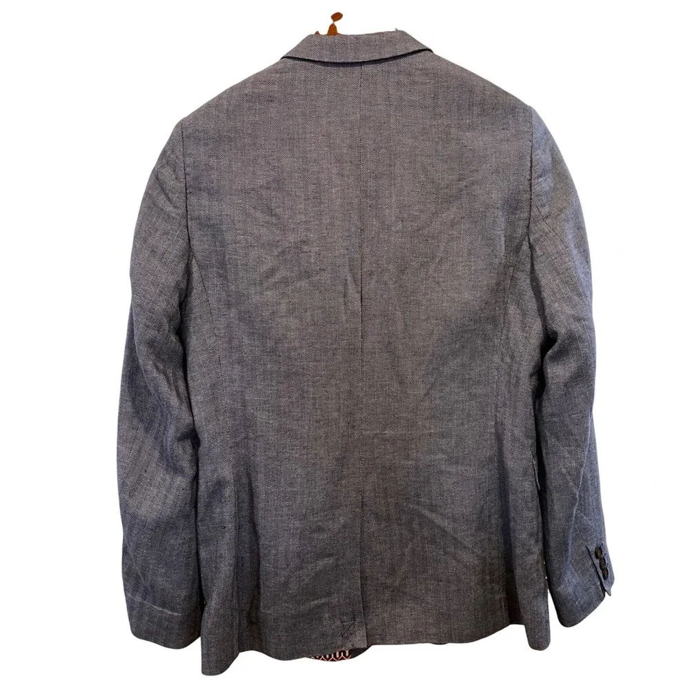 Ted Baker London Mens Gray‎ Herringbone Cotton Linen Blazer Jacket Size 3 38R